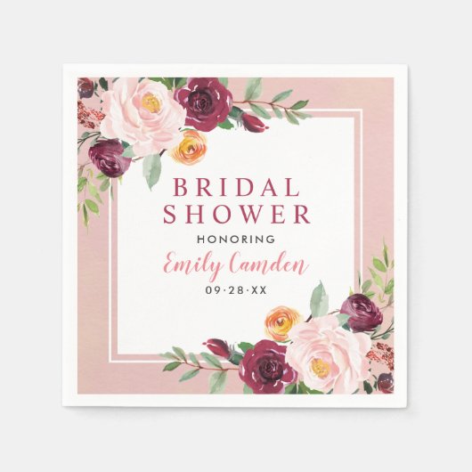 Serviette En Papier Fête des mariées de Mariage rose-bordeaux (Devant)