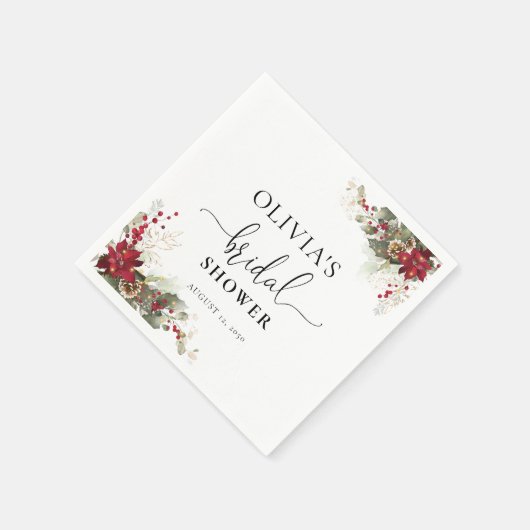 Serviette En Papier Fête des mariées de Noël Rouge Poinsettia (Coin)