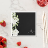 Serviette En Papier Fête des mariées de nom de script Floral Blanc Noi (En situation)