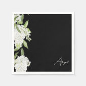 Serviette En Papier Fête des mariées de nom de script Floral Blanc Noi (Devant)