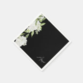 Serviette En Papier Fête des mariées de nom de script Floral Blanc Noi (Coin)