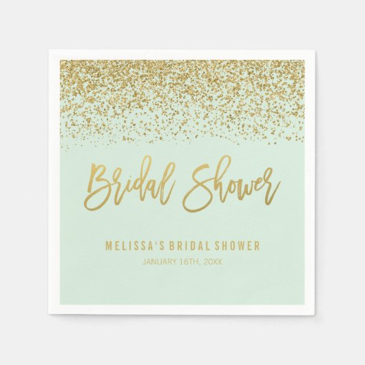 Serviette En Papier Fête des mariées de Parties scintillant d'or Mint  (Devant)