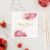 Serviette En Papier Fête des mariées de pivoine d'aquarelle rose (En situation)