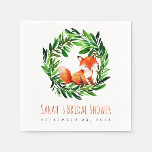Serviette En Papier Fête des mariées de renard mignonne Aquarelle Verd (Devant)