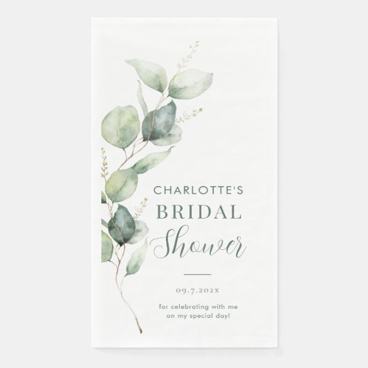 Serviette En Papier Fête des mariées de script botanique Eucalyptus (Devant)