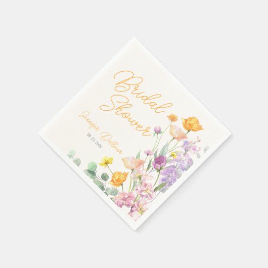 Serviette En Papier Fête des mariées de script Fleur sauvage chic (Coin)