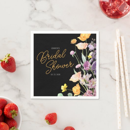 Serviette En Papier Fête des mariées de script Fleur sauvage chic (En situation)