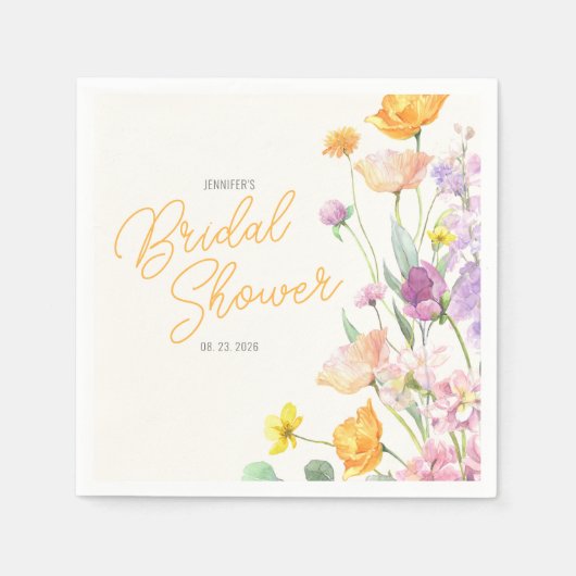 Serviette En Papier Fête des mariées de script Fleur sauvage chic (Devant)