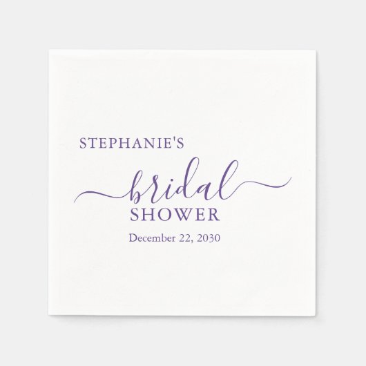 Serviette En Papier Fête des mariées de script simple violet (Devant)