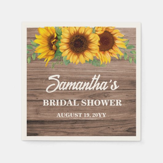 Serviette En Papier Fête des mariées de tournesol rustique (Devant)