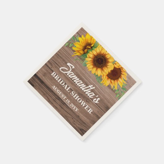 Serviette En Papier Fête des mariées de tournesol rustique (Coin)