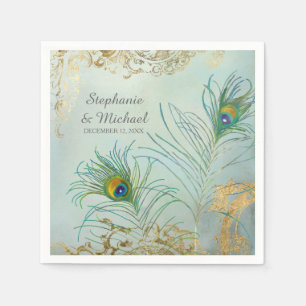Serviette En Papier Fête des mariées Décor Elégant Peacock Feathers