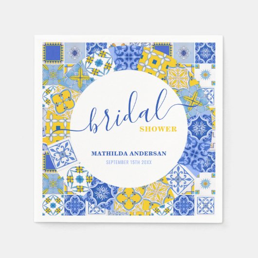 Serviette En Papier Fête des mariées d'été en Carrelage bleu jaune ita (Devant)