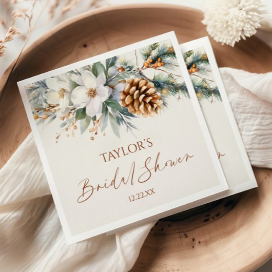 Serviette En Papier Fête des mariées d'hiver Floral Pine Tree