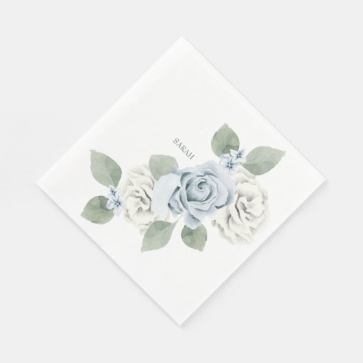 Serviette En Papier Fête des mariées Dusty Blue Floral Custom Luncheon (Coin)