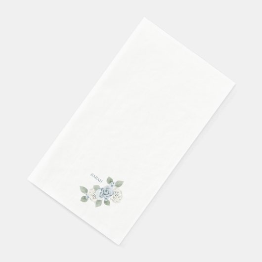 Serviette En Papier Fête des mariées Dusty Blue Floral Nom personnalis (Coin)