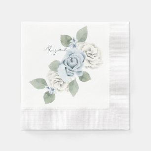Serviette En Papier Fête des mariées Dusty Blue Floral Personnalisé