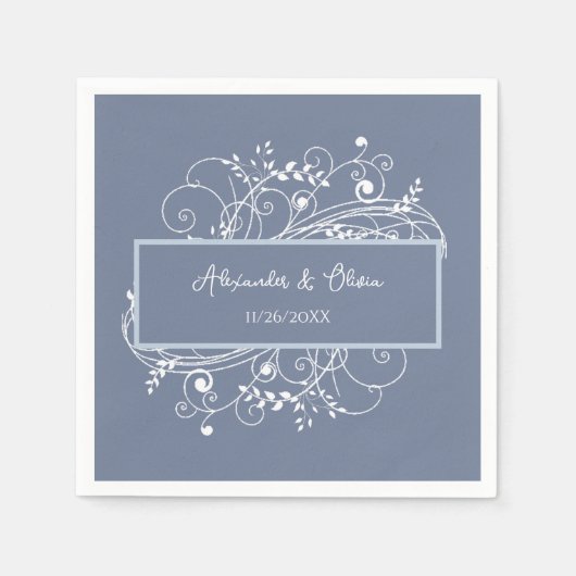 Serviette En Papier Fête des mariées Dusty Blue Floury (Devant)