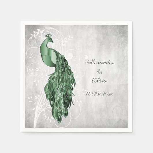 Serviette En Papier Fête des mariées Emerald Green Peacock (Devant)