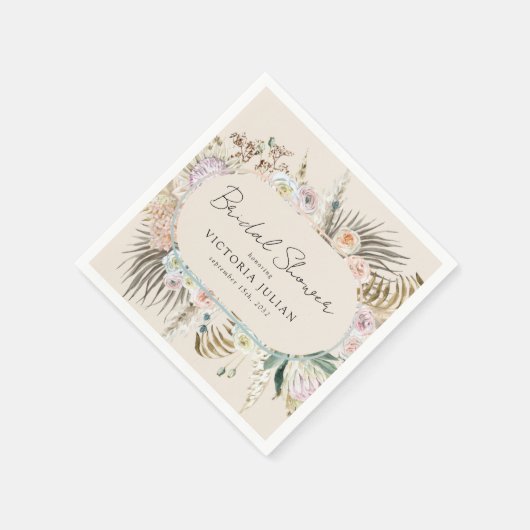 Serviette En Papier Fête des mariées en laiton de Boho Pampas (Coin)