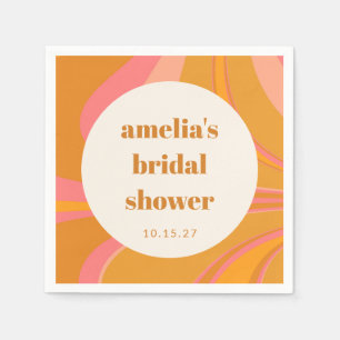 Serviette En Papier Fête des mariées en marbre rose jaune personnalisé