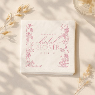 Serviette En Papier Fête des mariées en toile rose | Floral vintage