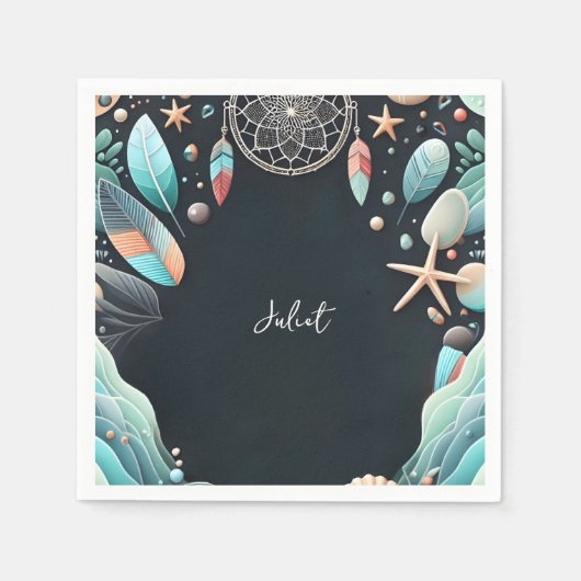 Serviette En Papier Fête des mariées en verre de mer empilée sur le sa (Devant)