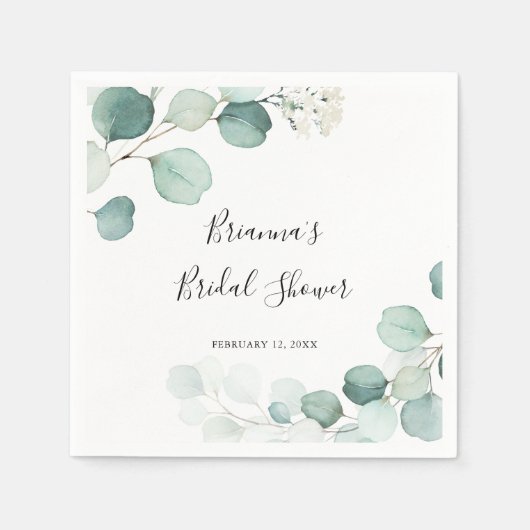 Serviette En Papier Fête des mariées Été Vert Eucalyptus Foliage (Devant)