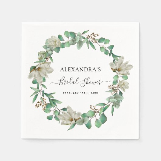 Serviette En Papier Fête des mariées Eucalyptus Magnolia Verdure (Devant)