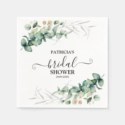 Serviette En Papier Fête des mariées Eucalyptus verdoyante (Devant)