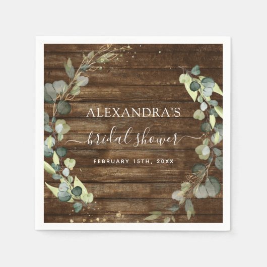 Serviette En Papier Fête des mariées Eucalyptus Vert Bois rustique (Devant)