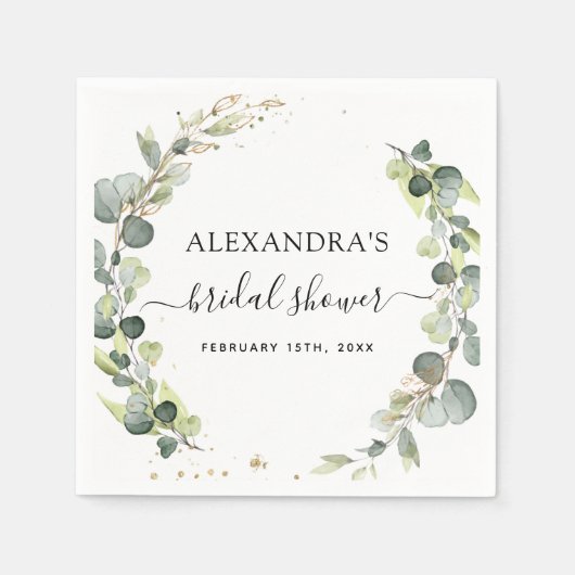 Serviette En Papier Fête des mariées Eucalyptus Vert Succulent (Devant)