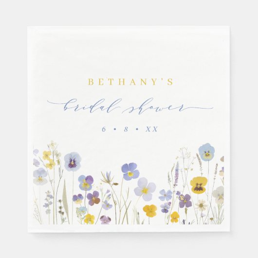 Serviette En Papier Fête des mariées Fleur sauvage bleu et jaune print (Devant)
