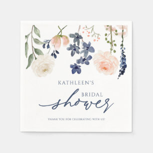 Serviette En Papier Fête des mariées Fleur sauvage Pêche & Bleu