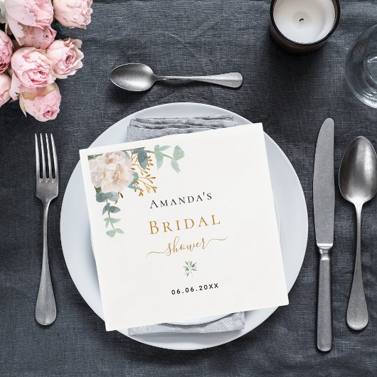 Serviette En Papier Fête des mariées fleurie eucalyptus verdure élégan