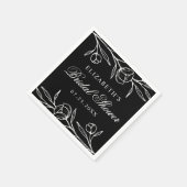 Serviette En Papier Fête des mariées florale à croquis noir et blanc (Coin)