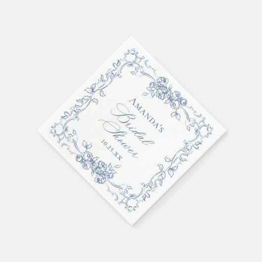 Serviette En Papier Fête des mariées Florale Bleu Dusty (Coin)