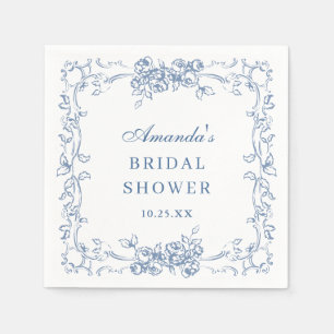 Serviette En Papier Fête des mariées Florale Bleu Dusty