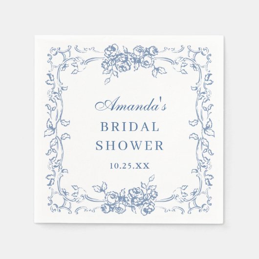 Serviette En Papier Fête des mariées Florale Bleu Dusty (Devant)