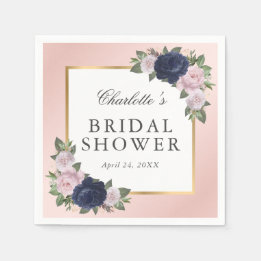 Serviette En Papier Fête des mariées florale bleu marine rose