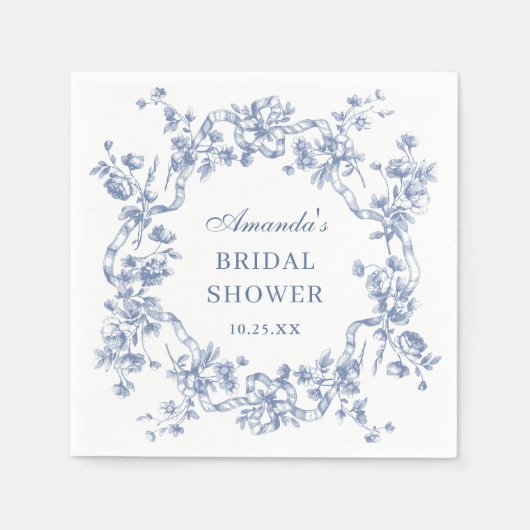 Serviette En Papier Fête des mariées Florale Bleue de l'Ornat victorie (Devant)