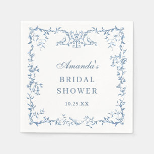 Serviette En Papier Fête des mariées Florale Bleue Orné Victorien