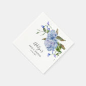 Serviette En Papier Fête des mariées florale d'aquarelle bleue (Coin)