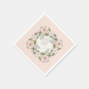 Serviette En Papier Fête des mariées florale de couleur rose pâle et b