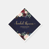 Serviette En Papier Fête des mariées florale de la Marine Rouge de Bou (Coin)