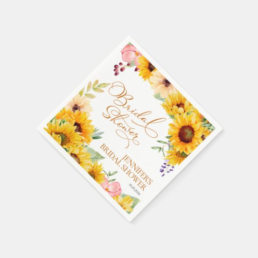 Serviette En Papier Fête des mariées florale de tournesol (Coin)