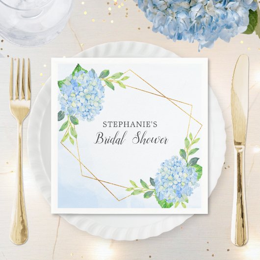 Serviette En Papier Fête des mariées florale géométrique Blue Hydrange