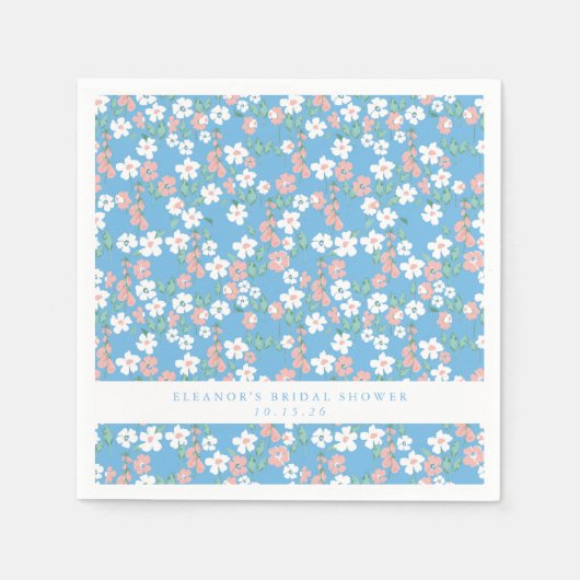 Serviette En Papier Fête des mariées Florale Retro Boho Blue Ditsy (Devant)