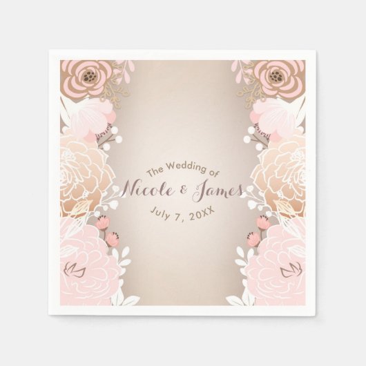 Serviette En Papier Fête des mariées Florale rose & or moderne N'impor (Devant)