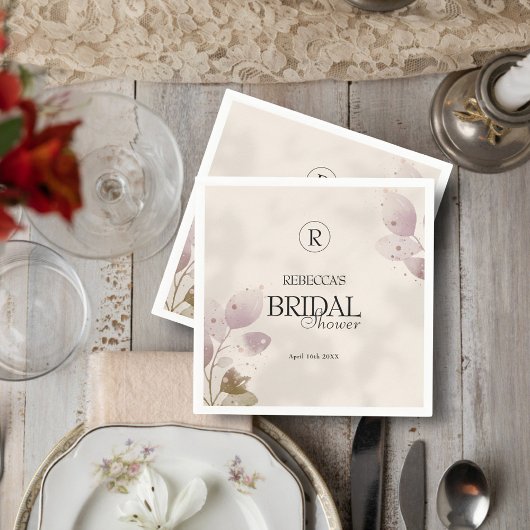 Serviette En Papier Fête des mariées florale rose pâle et poussiéreuse